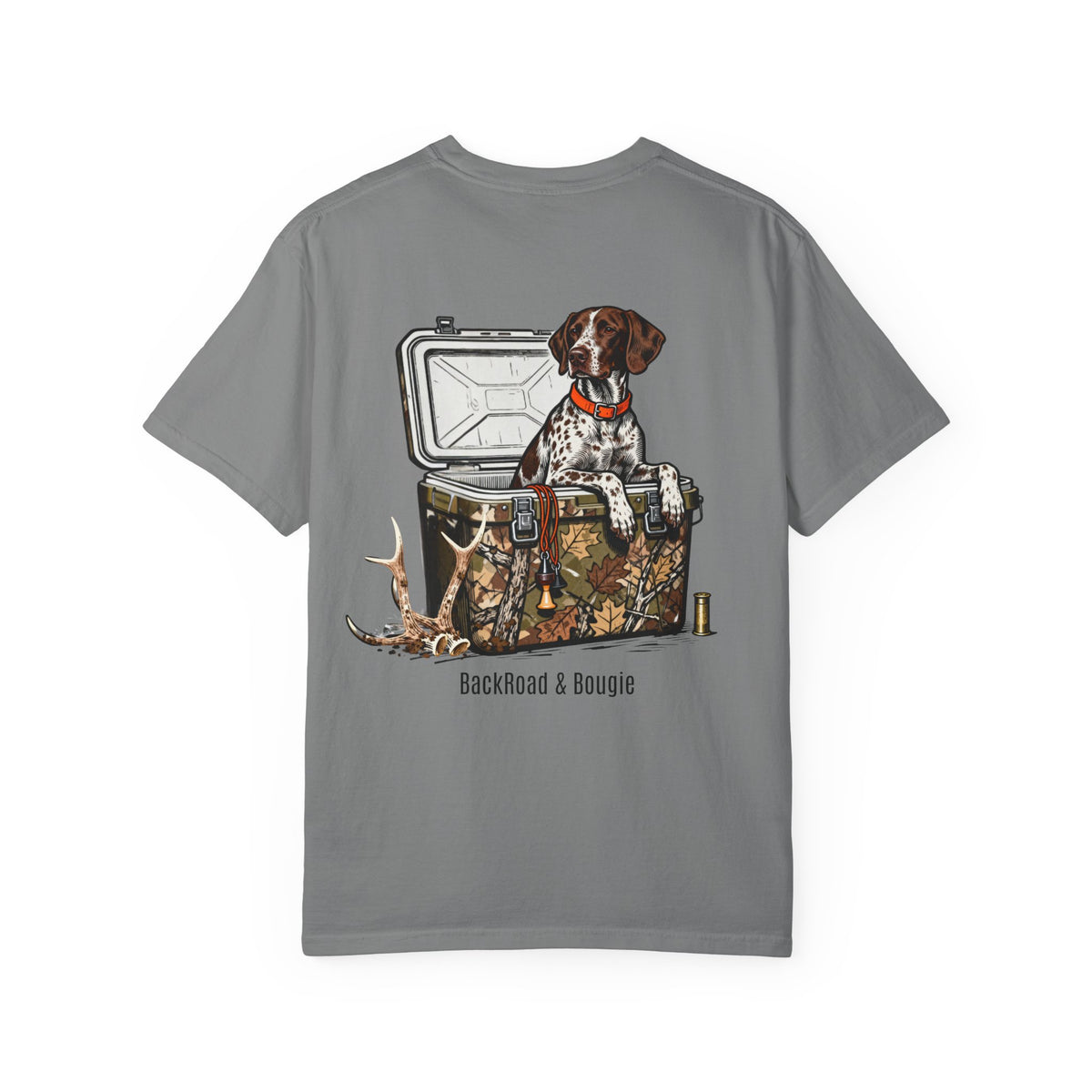 BackRoad & Bougie Dog Graphic T‑Shirt — Hunting Cooler Design