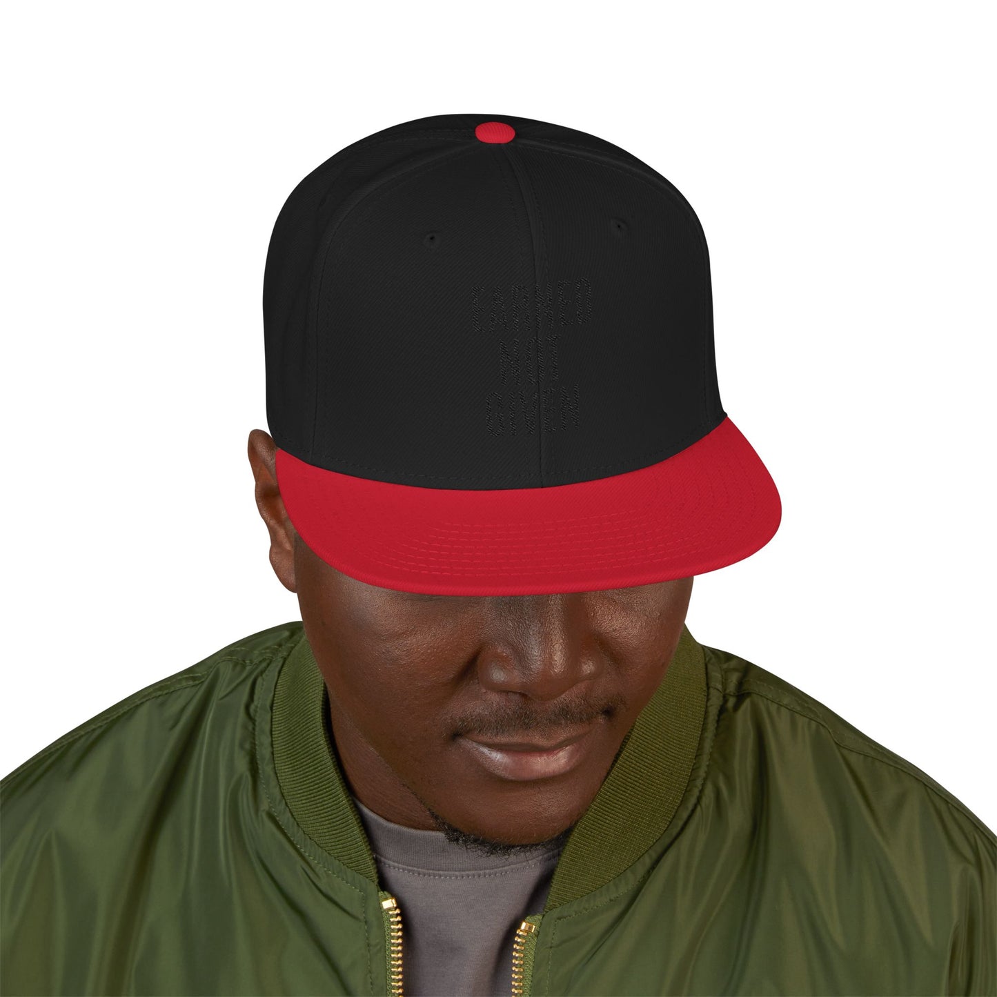 Embroidered Snapback Hat — 'Learned More When' Minimal Vertical Text