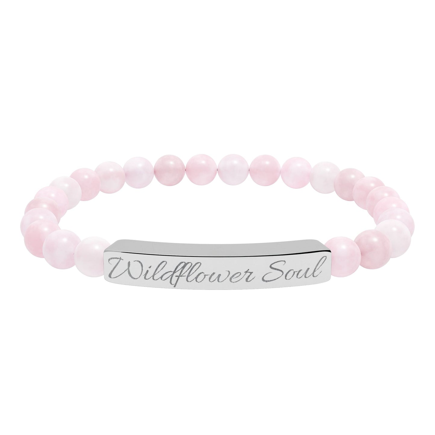 🌸 Wildflower Soul Bracelet , Engraved Natural Stone Stretch Bracelet — Custom Bar Bead Bracelet