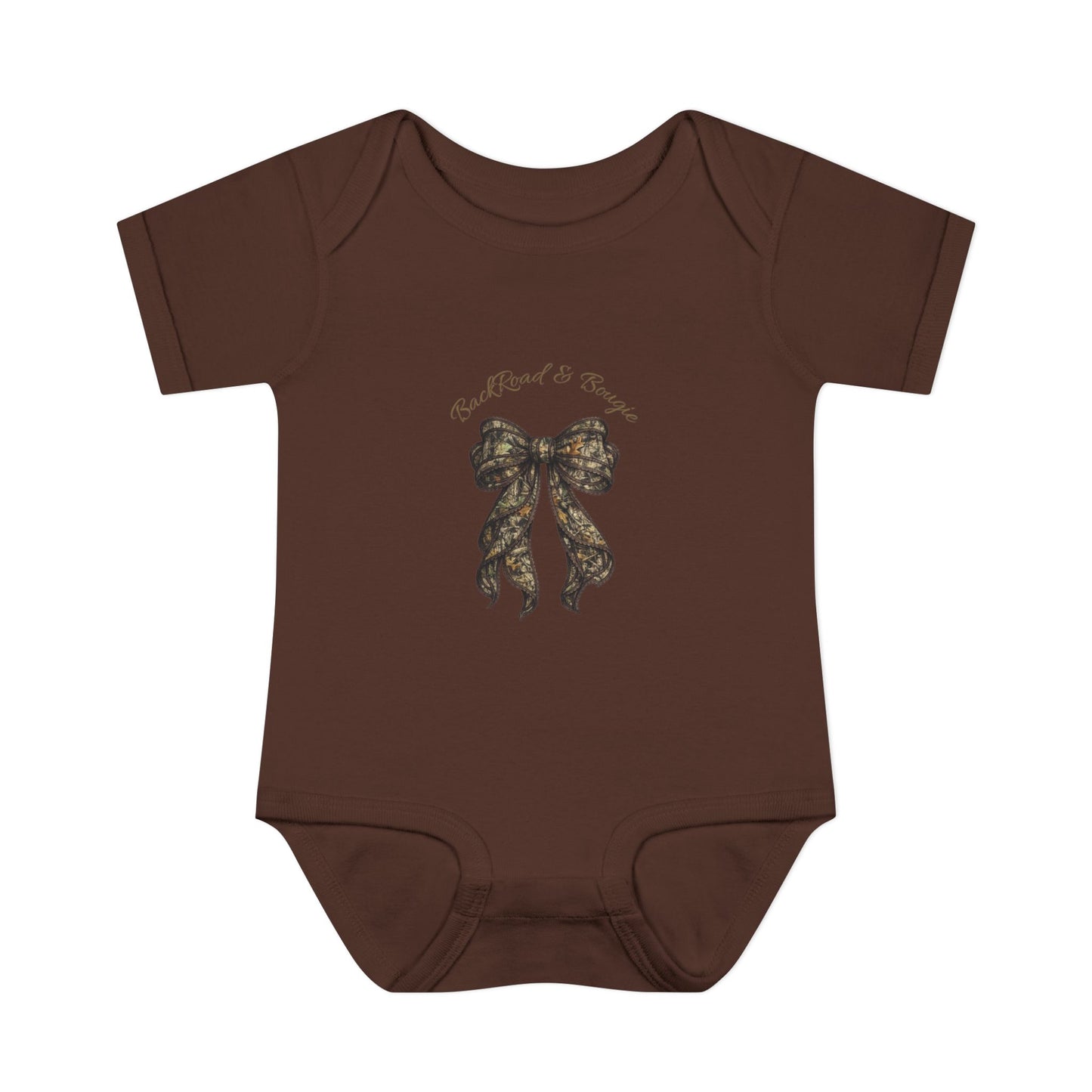 Backroad & Bougie Camo Bow Baby Onesie