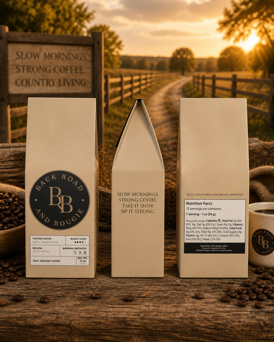 Back Road & Bougie Coffee Collection ☕  Medium • Dark • Signature Blends  Built for early mornings, long days, and strong coffee lovers.