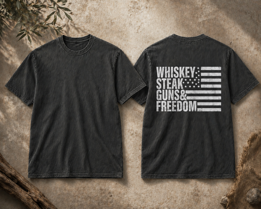 Whiskey, Steak, Guns & Freedom Men’s T-Shirt