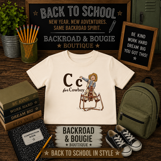 Toddler Tee — "C for Cowboy" Cute Western Cowboy Graphic Shirt