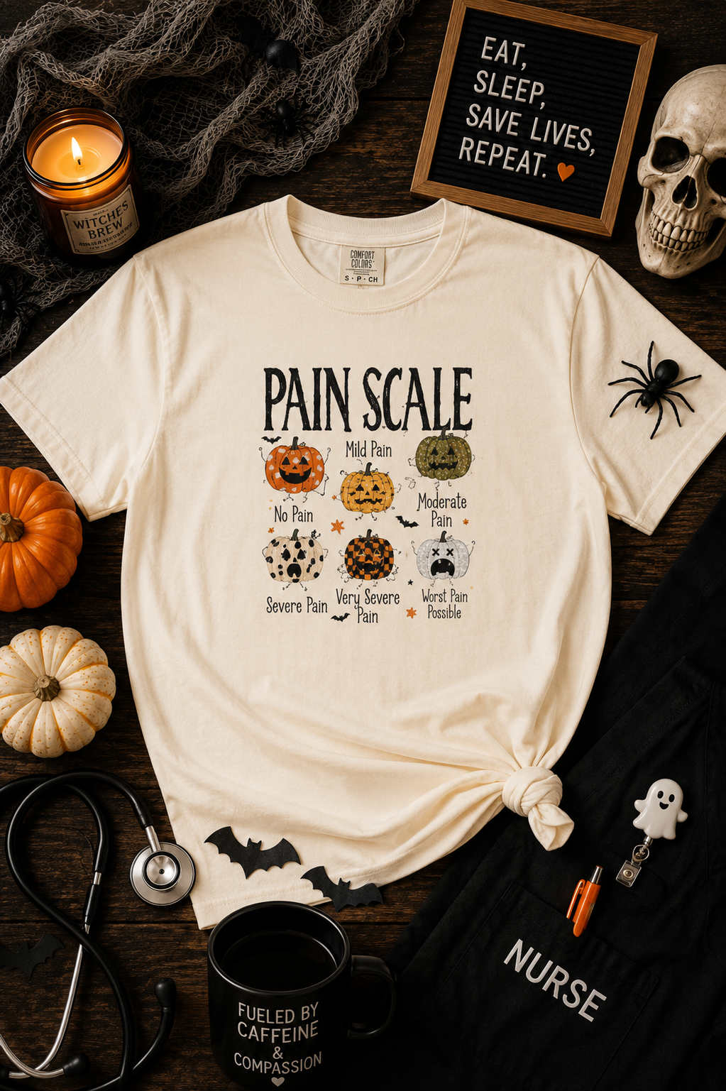 T-Shirt — Halloween 'Pain Scale' Pumpkin Graphic Tee