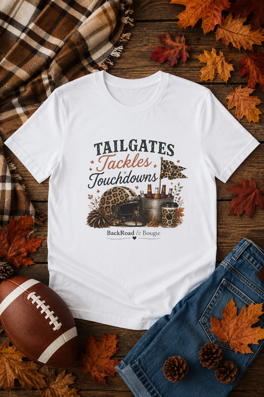 Tailgates Tackles Touchdowns Tee — College Football Tailgate T‑Shirt