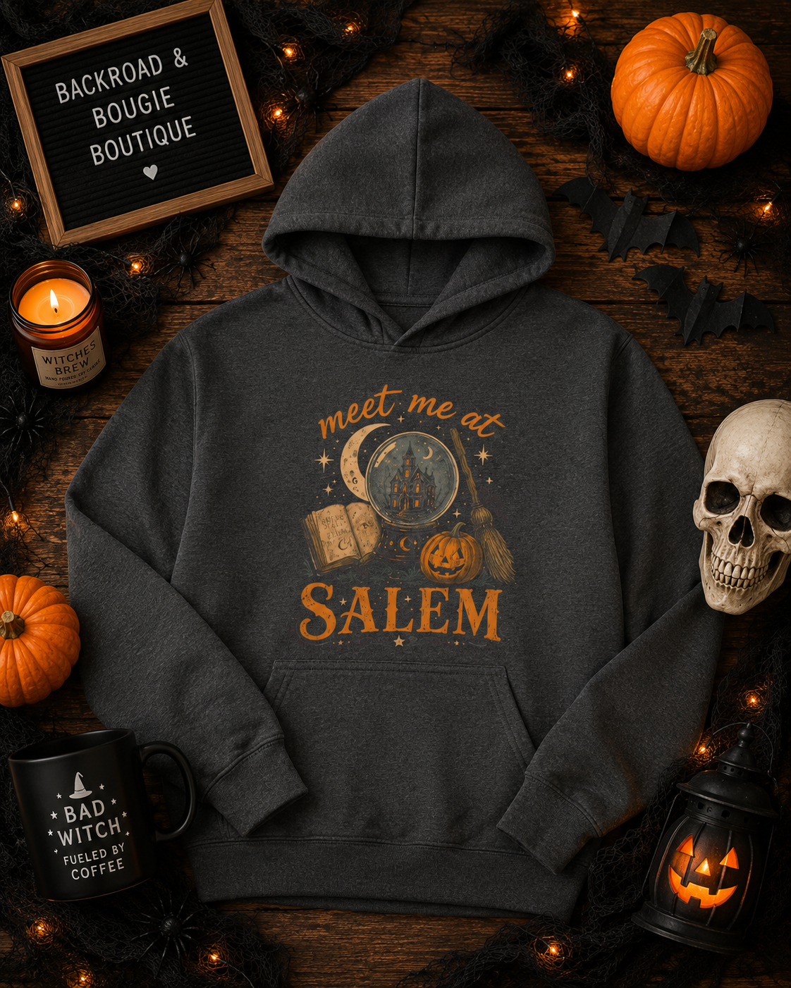 Meet Me at Salem Toddler Hoodie — Halloween Pumpkin & Haunted Castle Pullover