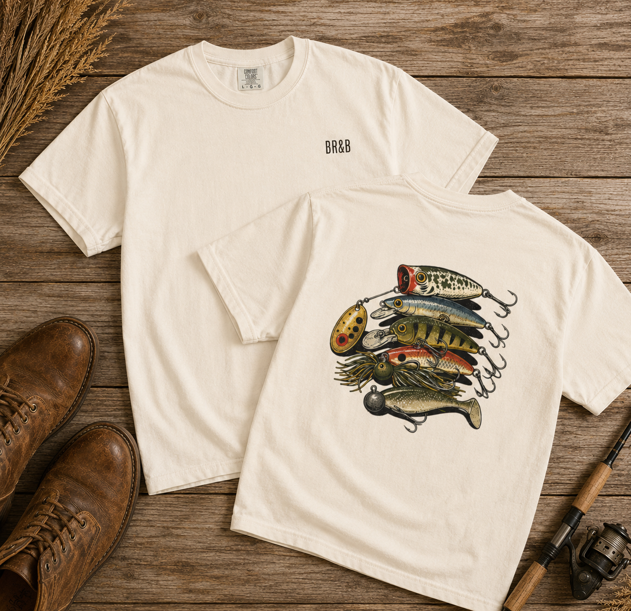 Fishing Lures T-Shirt — Vintage Stack of Baits Graphic Tee