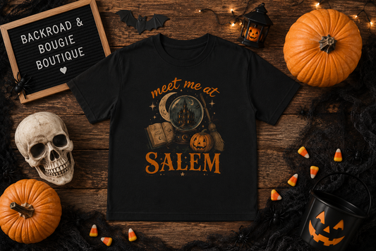 Salem Kids Tee — "Meet Me at Salem" Halloween Witchy Graphic