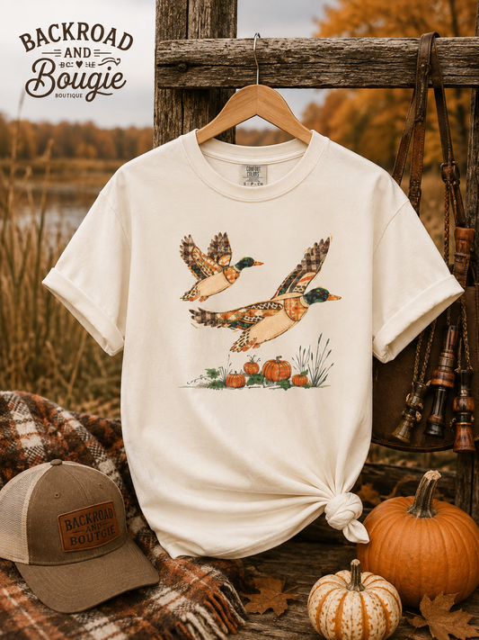 Duck Pumpkin T-Shirt — Autumn Flying Ducks Graphic Tee