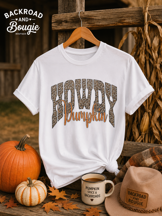 Howdy Pumpkin Leopard Print Tee — Fall Graphic T-Shirt